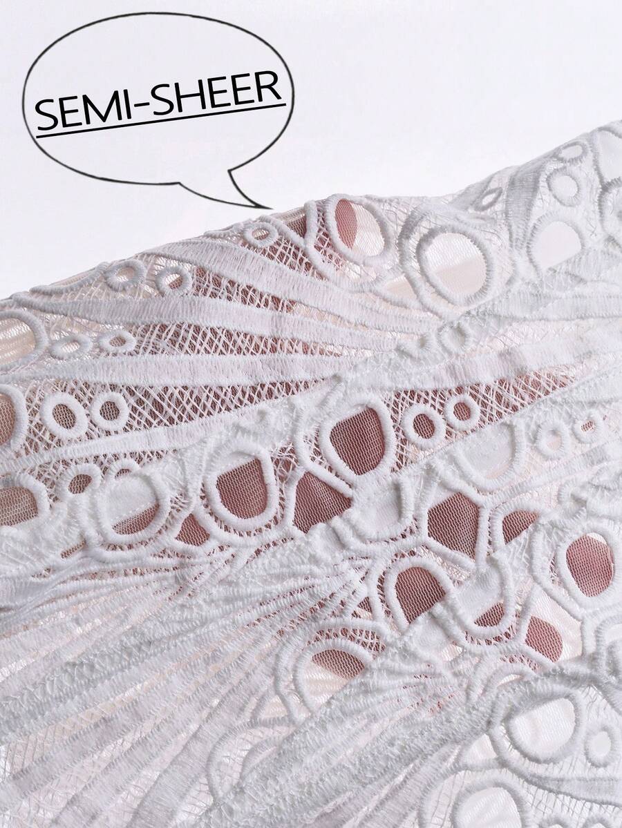 Women's white strapless lace corset crop top featuring boned structure, cut-out details, lace-up back, and asymmetrical hem.