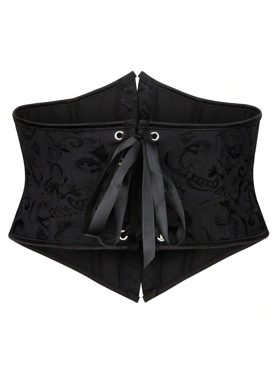 Women’s vintage waist cincher corset belt with lace-up and grommet eyelet details, bow buckle, slight stretch fabric, designed for tummy control and slimming.