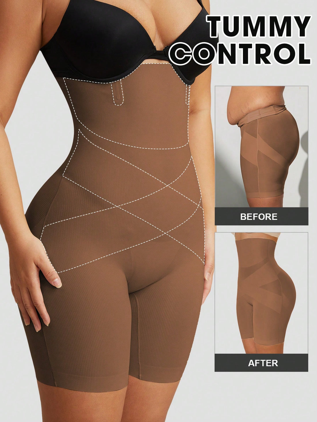 Women's super high waist tummy control seamless shaping panties in brown.