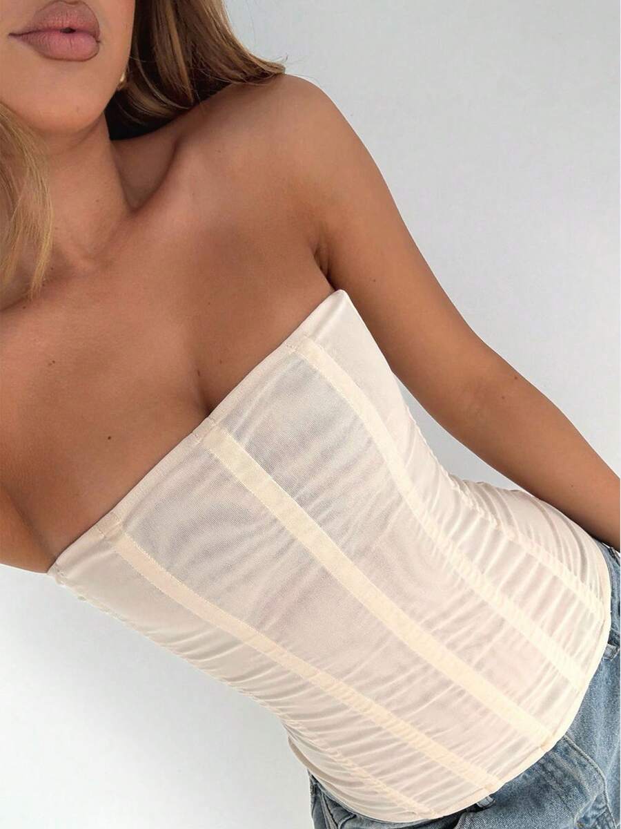 Women strapless bustier corset top with back zip, slim fit sleeveless plain design for night out and everyday styling.