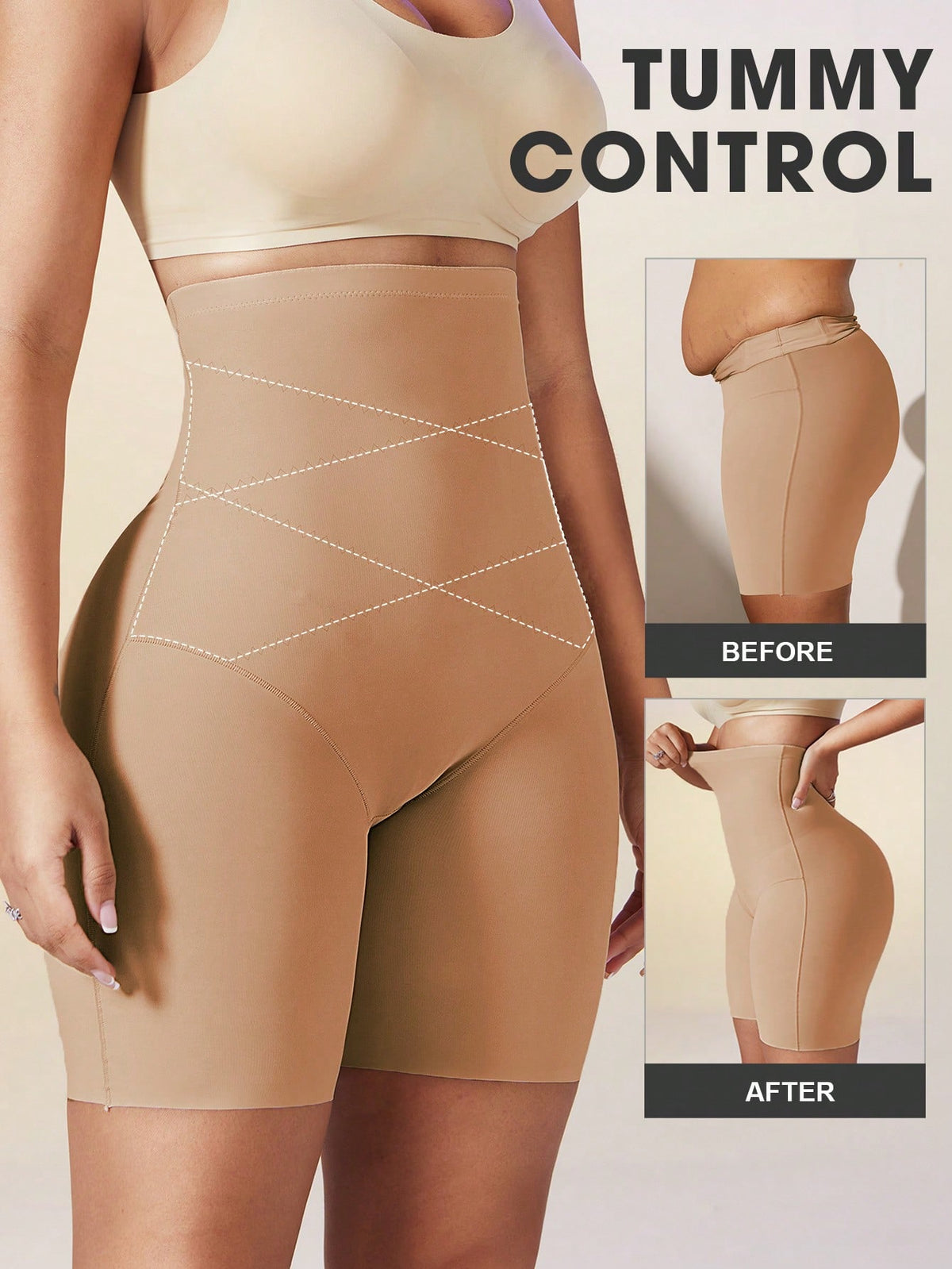 Women's high waist seamless shapewear shorts featuring strong tummy control and high stretch compression.