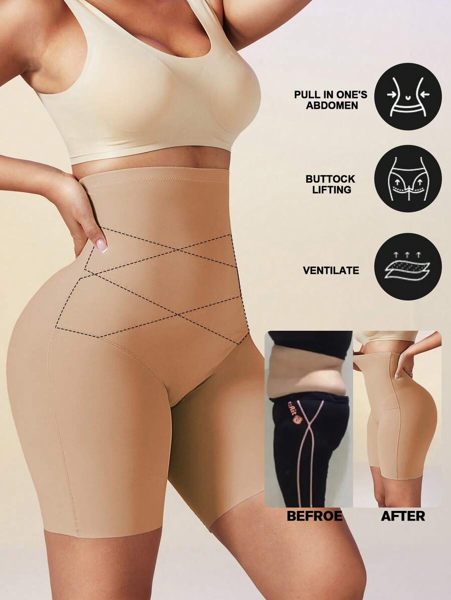 Women's high waist seamless shapewear shorts featuring strong tummy control and high stretch compression.
