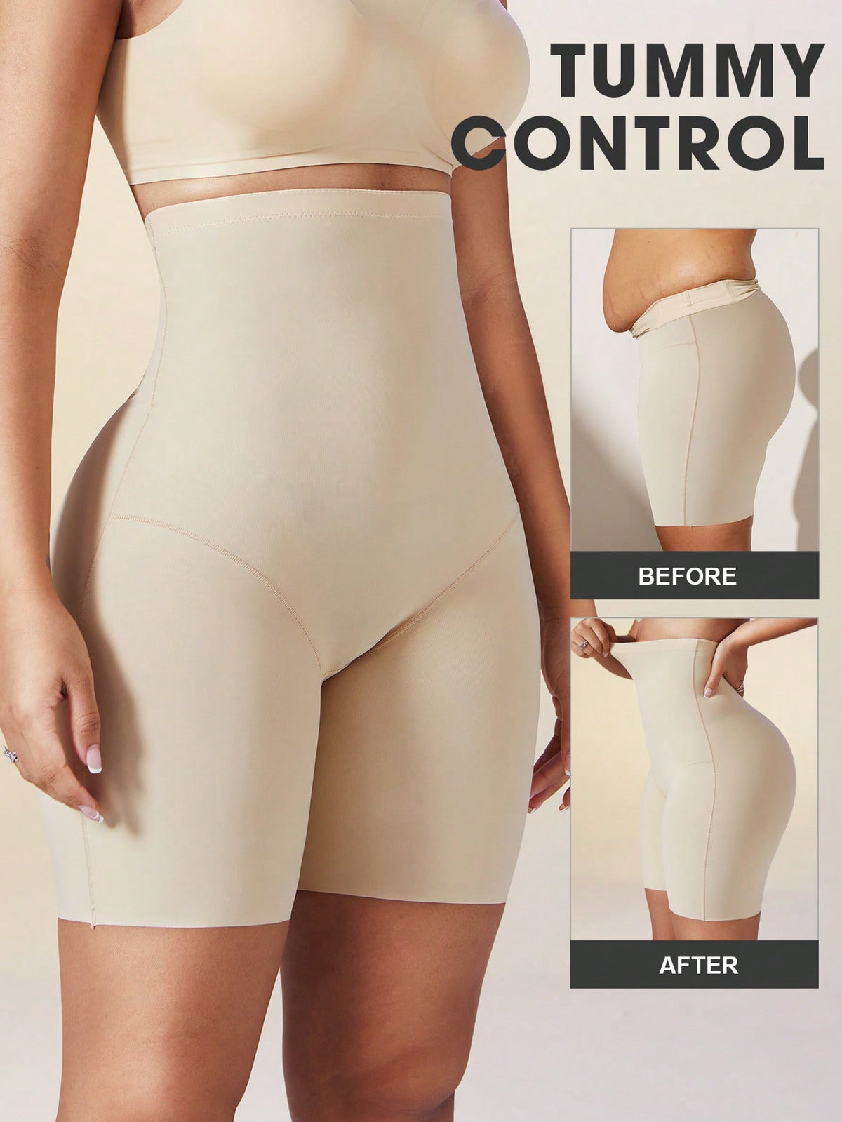 Women's high waist seamless shapewear shorts featuring strong tummy control and high stretch compression.