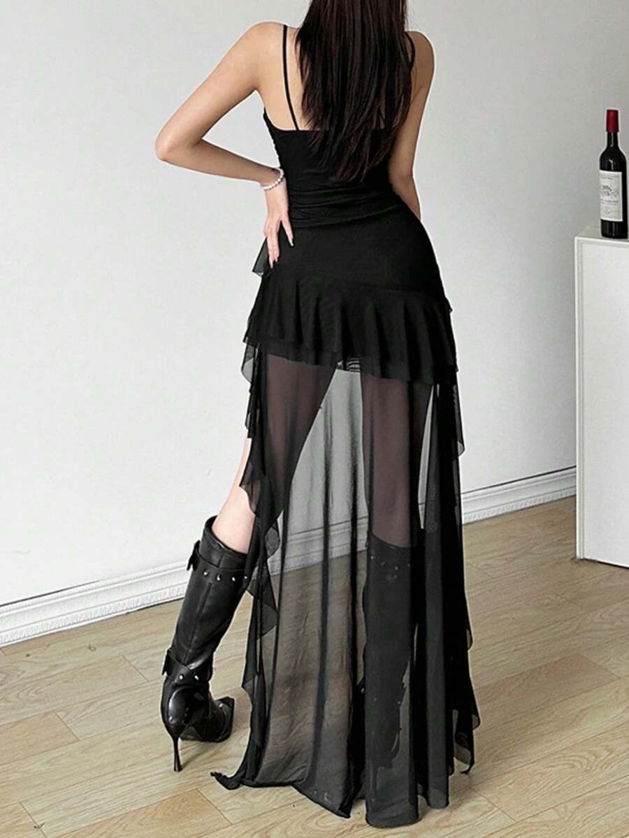 Women's white off shoulder asymmetrical camisole midi dress featuring a fitted high waist and sleeveless knitted design.