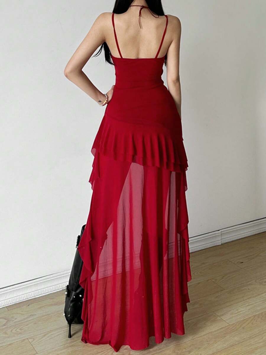 Women's white off shoulder asymmetrical camisole midi dress featuring a fitted high waist and sleeveless knitted design.