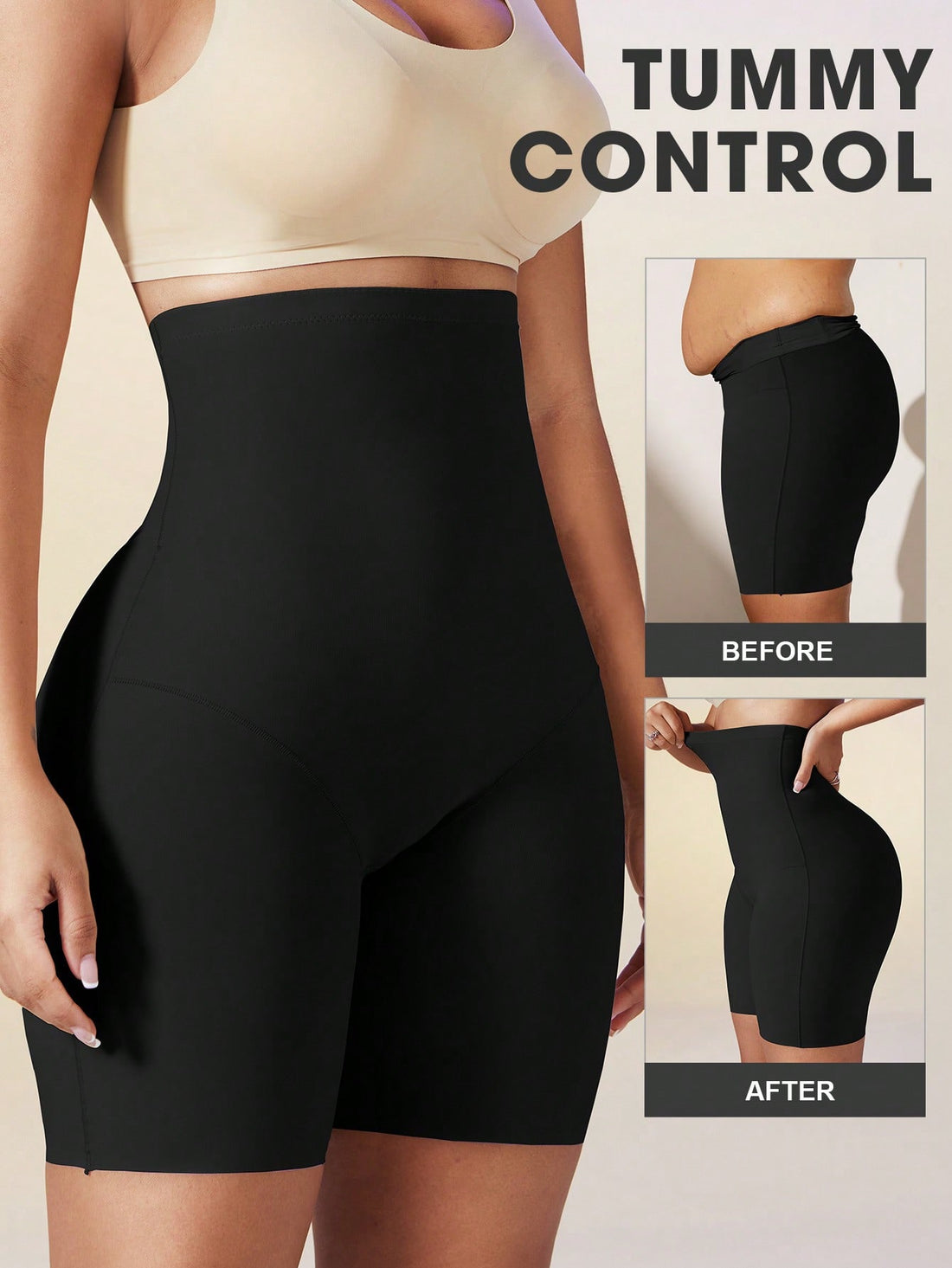 Women's high waist seamless shapewear shorts featuring strong tummy control and high stretch compression.