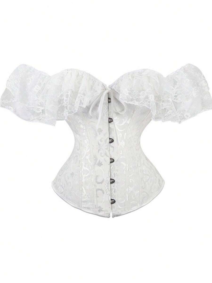 Vintage pink women's corset waist cincher with frill detail, designed for waist shaping and medium support.