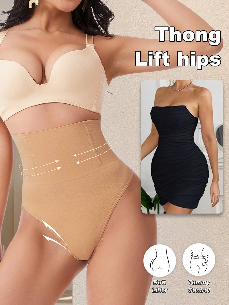 Apricot high waist seamless shaping panties for women displaying tummy control design.