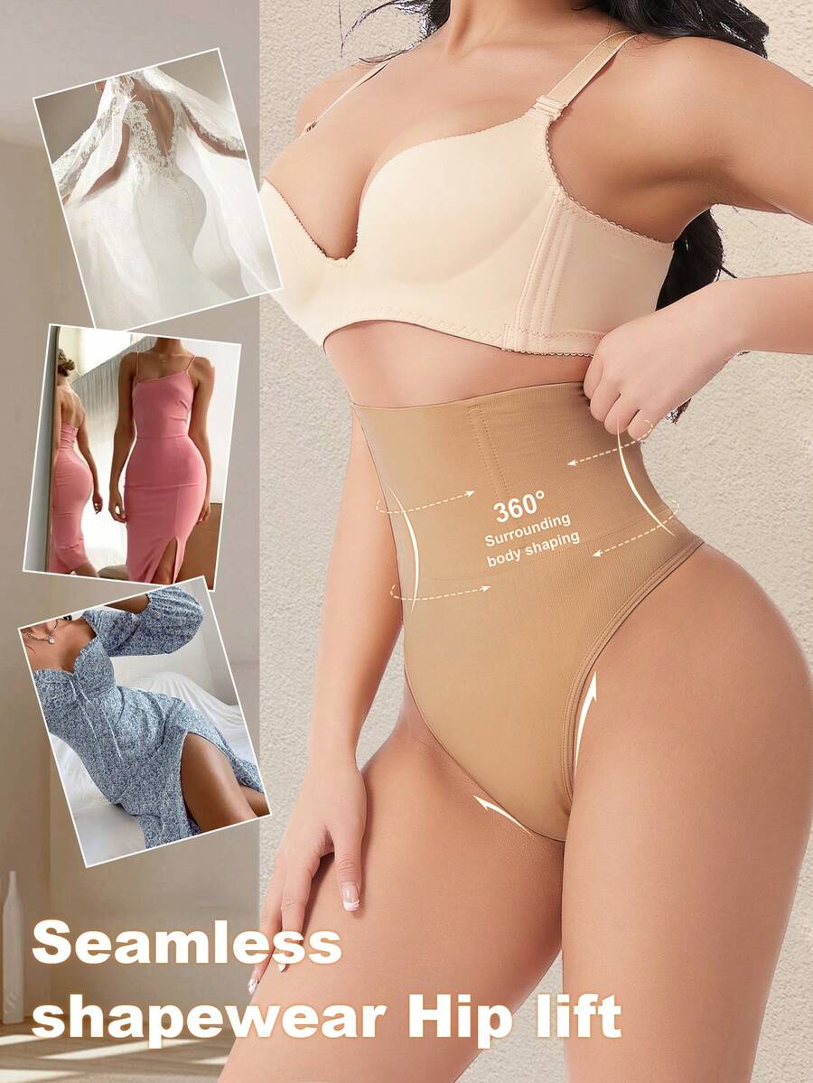 Apricot high waist seamless shaping panties for women displaying tummy control design.