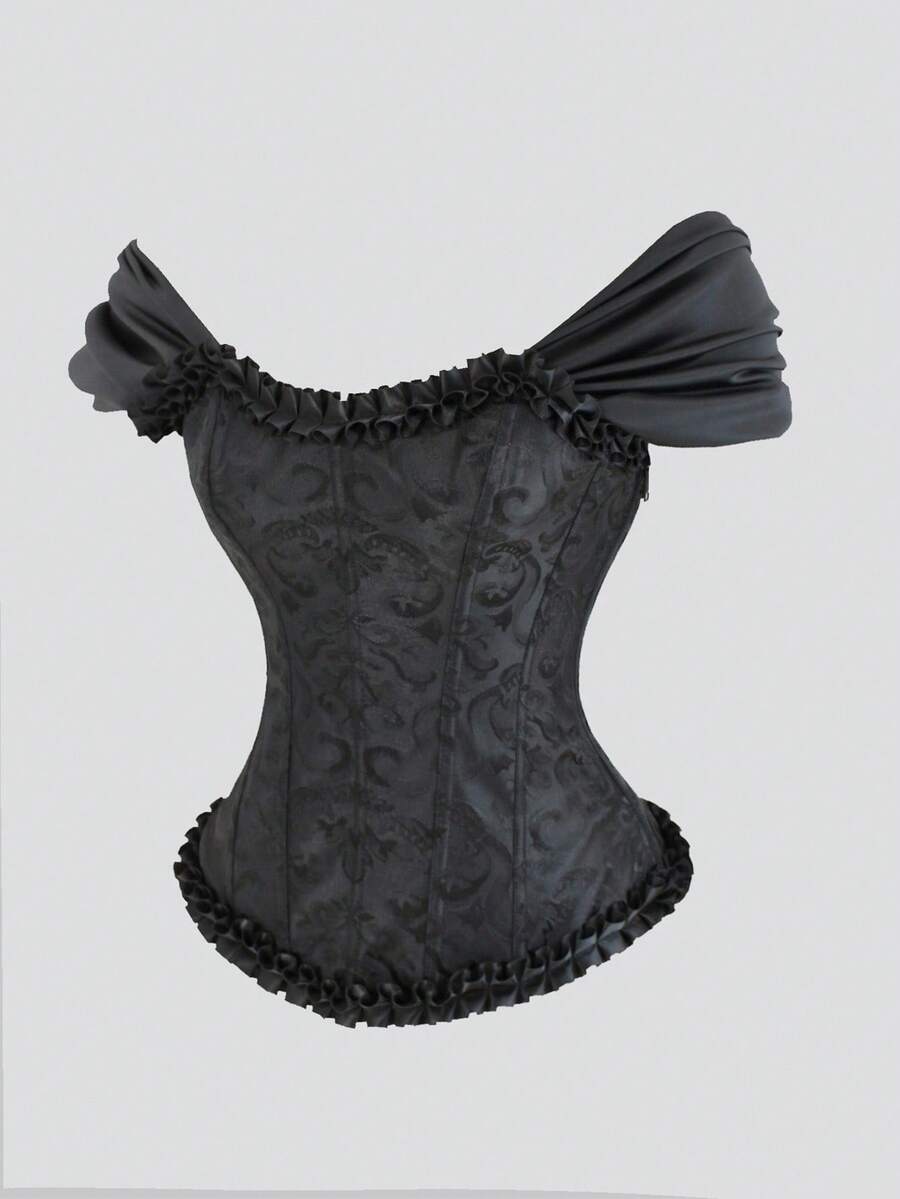 Women's apricot off-shoulder camisole top featuring asymmetrical frill trim and lace-up detail in a slim fit.