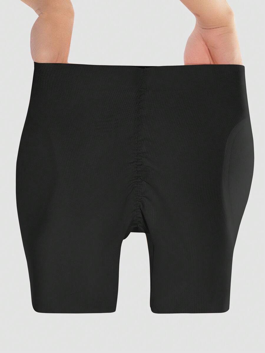 Apricot high-stretch women's butt lifting shapewear shorts with removable padded buttocks for tummy and waist control.