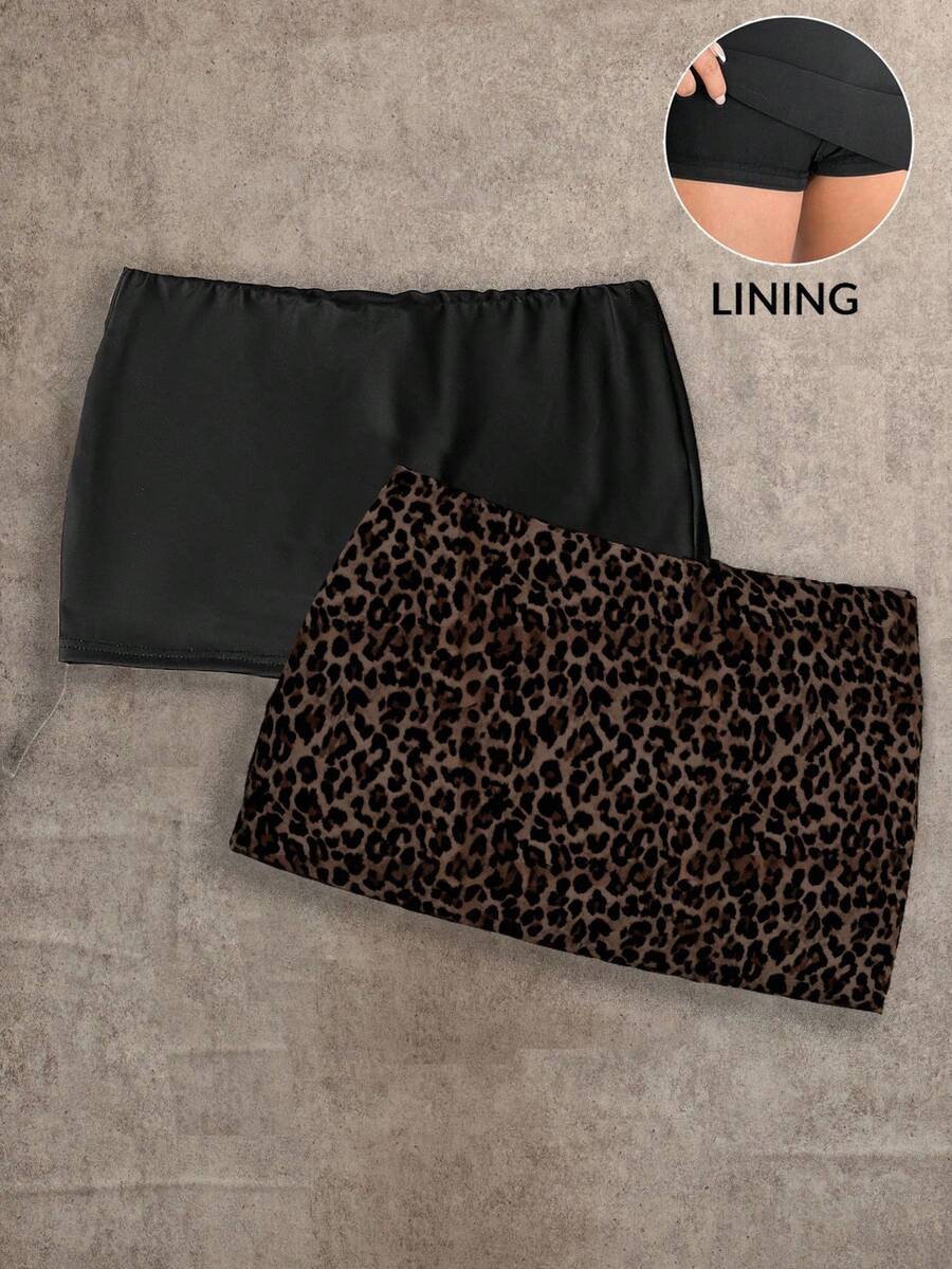 Multicolor leopard print low waist mini skirt for women with fringe and split details in knitted fabric