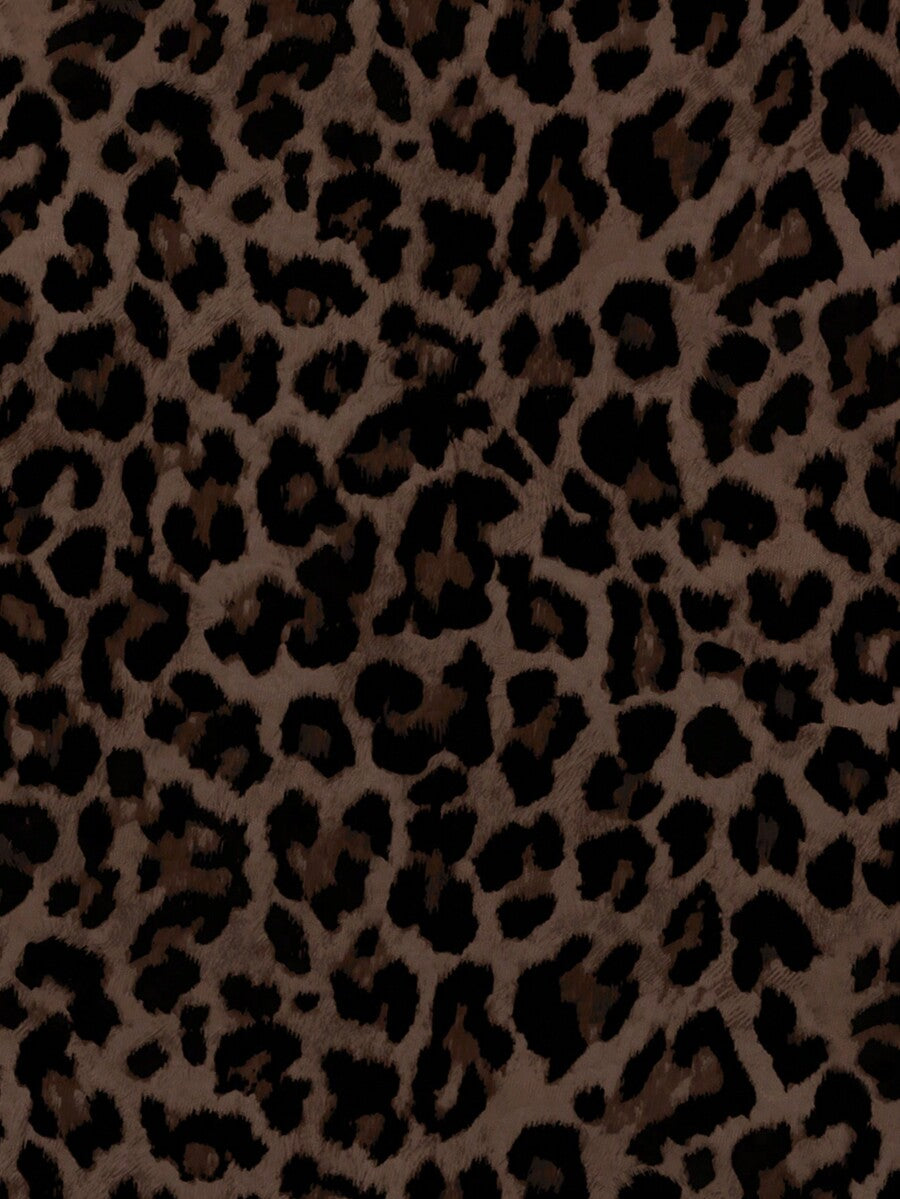 Multicolor leopard print low waist mini skirt for women with fringe and split details in knitted fabric