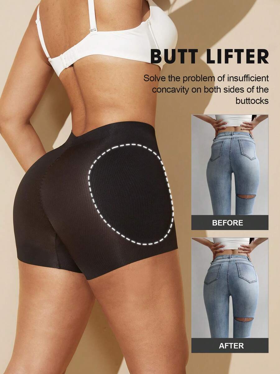 Apricot high-stretch women's butt lifting shapewear shorts with removable padded buttocks for tummy and waist control.