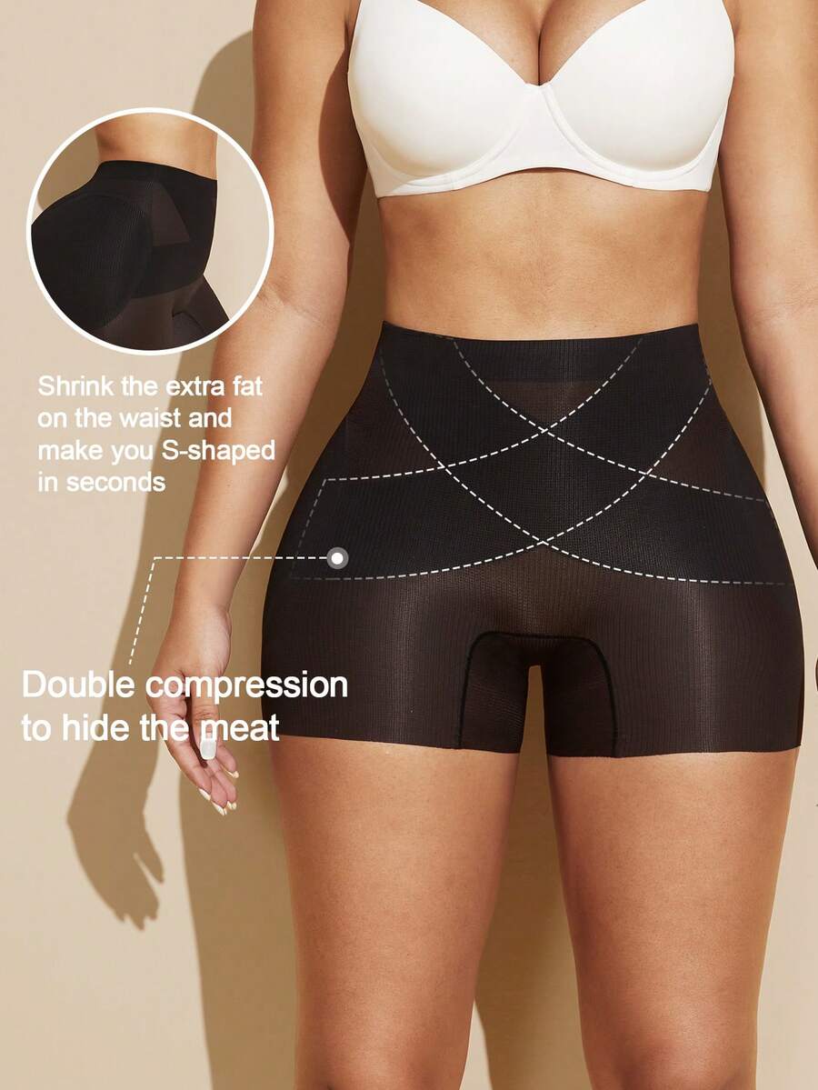 Apricot high-stretch women's butt lifting shapewear shorts with removable padded buttocks for tummy and waist control.