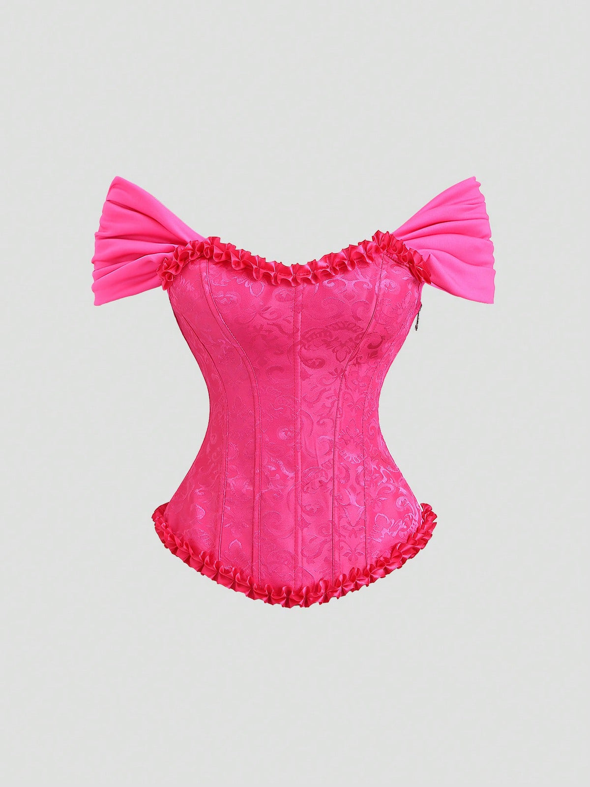 Women's apricot off-shoulder camisole top featuring asymmetrical frill trim and lace-up detail in a slim fit.