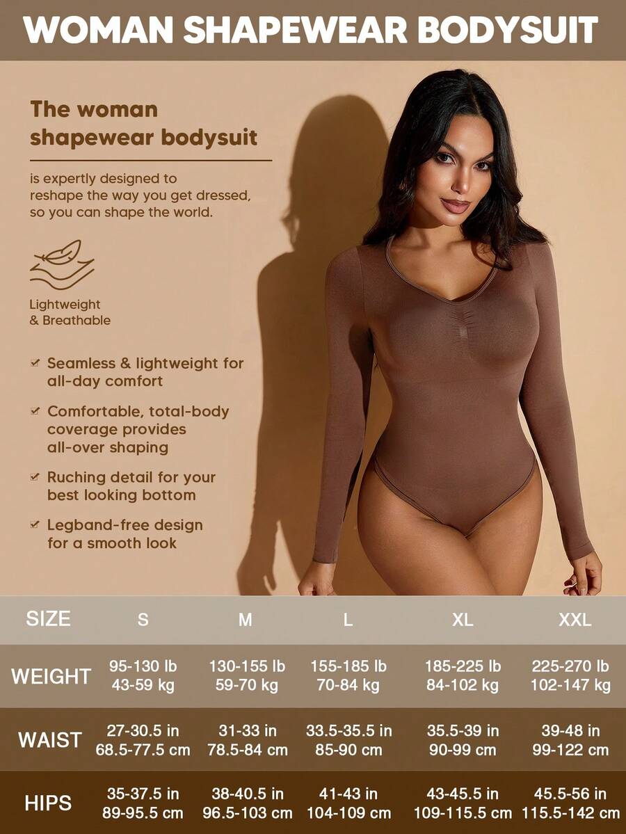 Women's long sleeve shapewear bodysuit featuring tummy control and waist training support