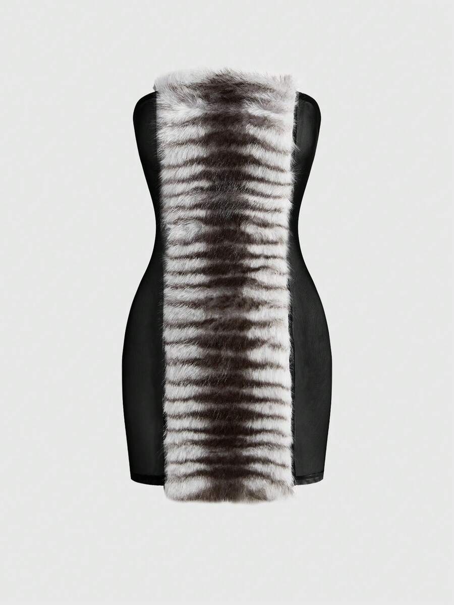 Multicolor sheer bandeau mini dress featuring a strapless neckline, backless design, and ruched bodycon fit.