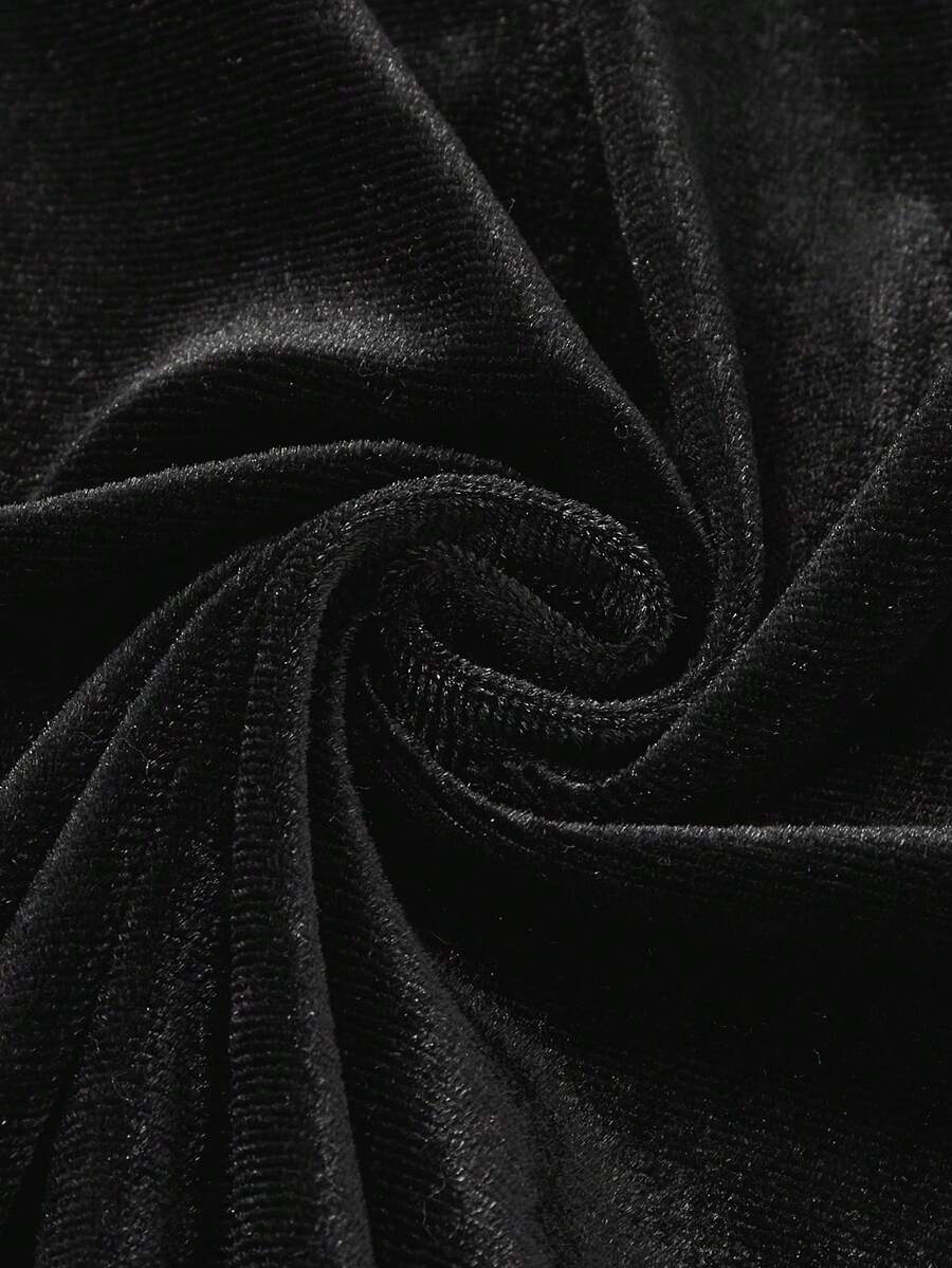 Black strapless bodycon maxi dress featuring a backless design, split thigh, and matching long arm sleeves.
