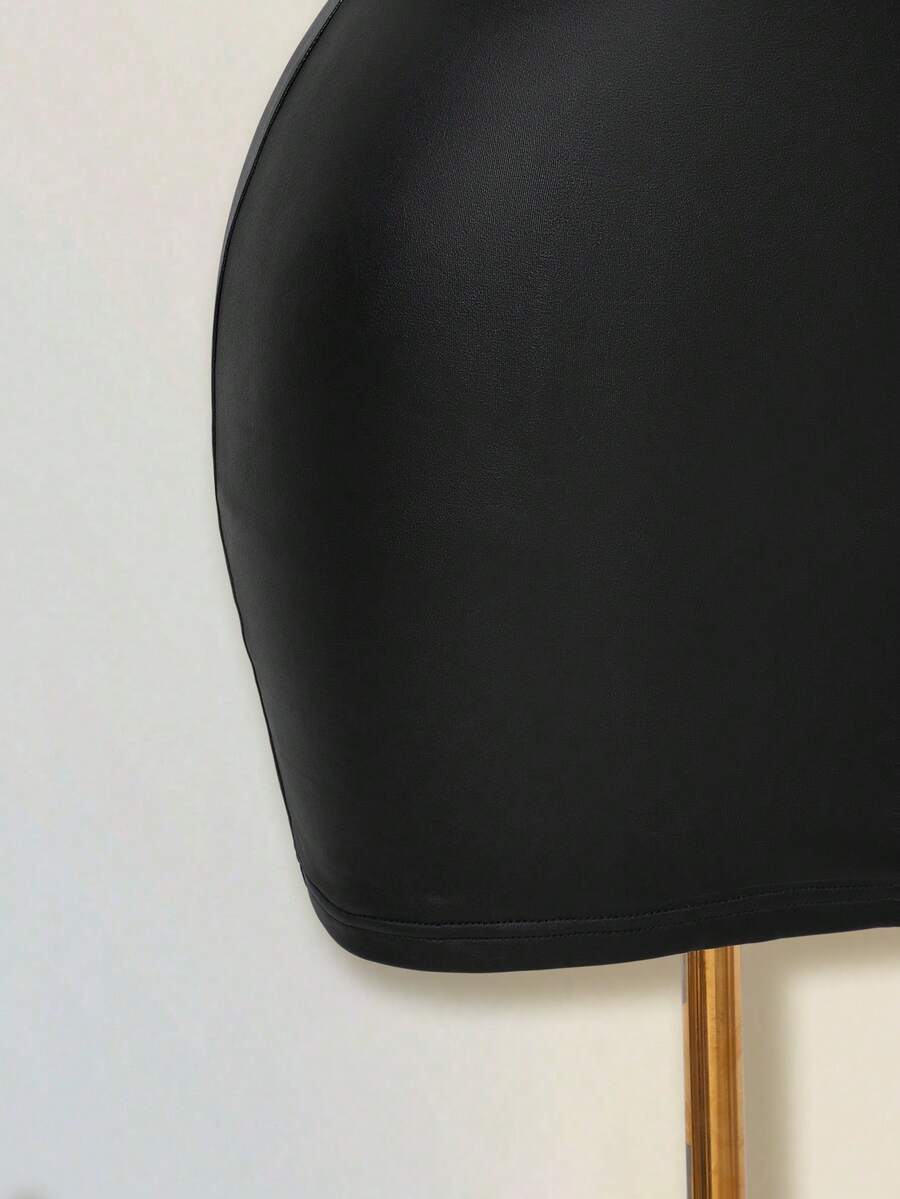 Apricot criss-cross backless bodycon mini dress for women featuring a round neck and rhinestone accent details.