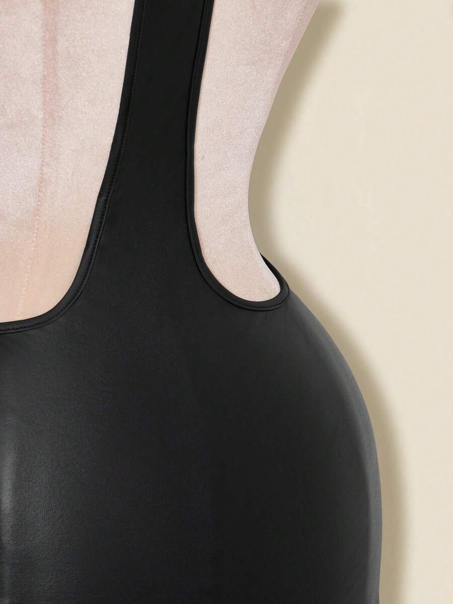 Apricot criss-cross backless bodycon mini dress for women featuring a round neck and rhinestone accent details.