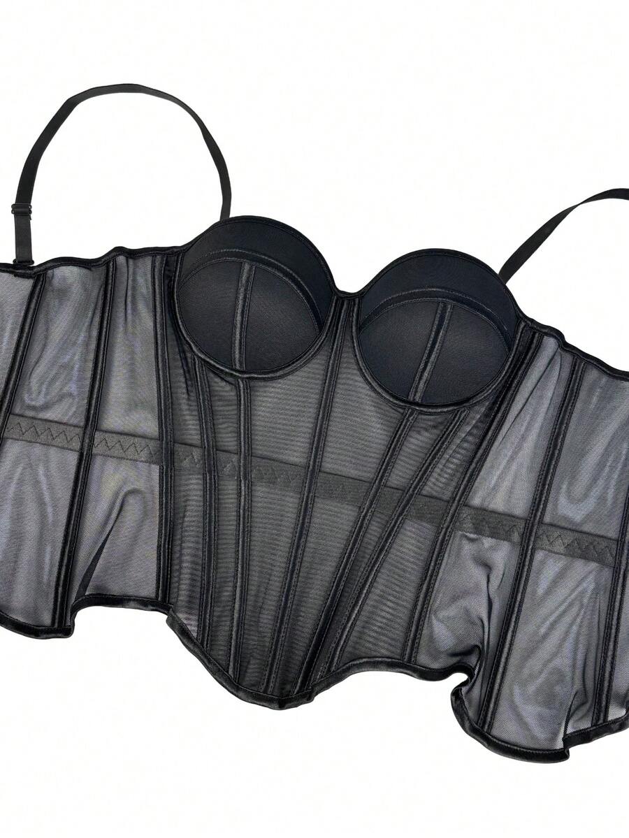 Women's brown backless corset camisole top featuring spaghetti straps, boned structure, and slim fit silhouette.