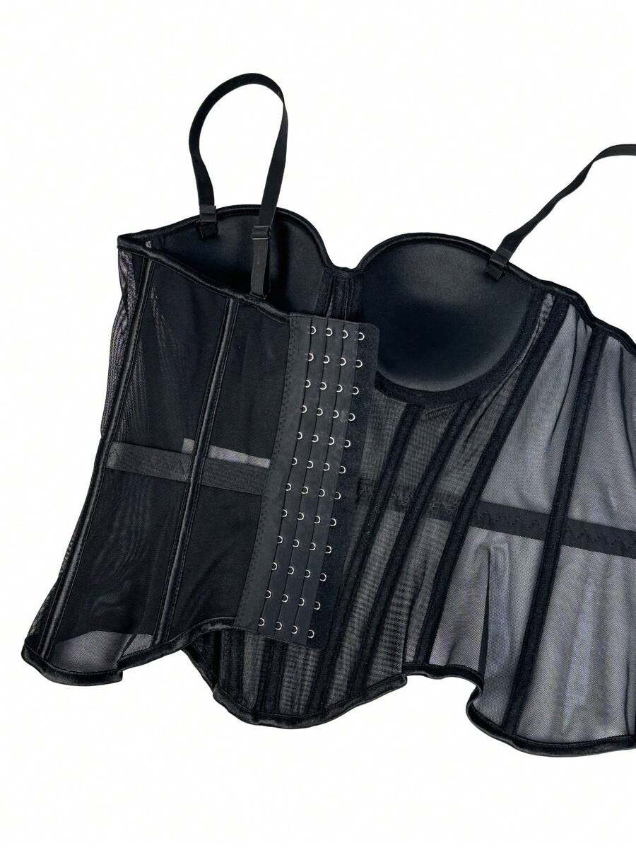 Women's brown backless corset camisole top featuring spaghetti straps, boned structure, and slim fit silhouette.