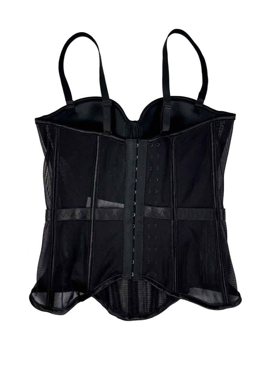 Women's brown backless corset camisole top featuring spaghetti straps, boned structure, and slim fit silhouette.