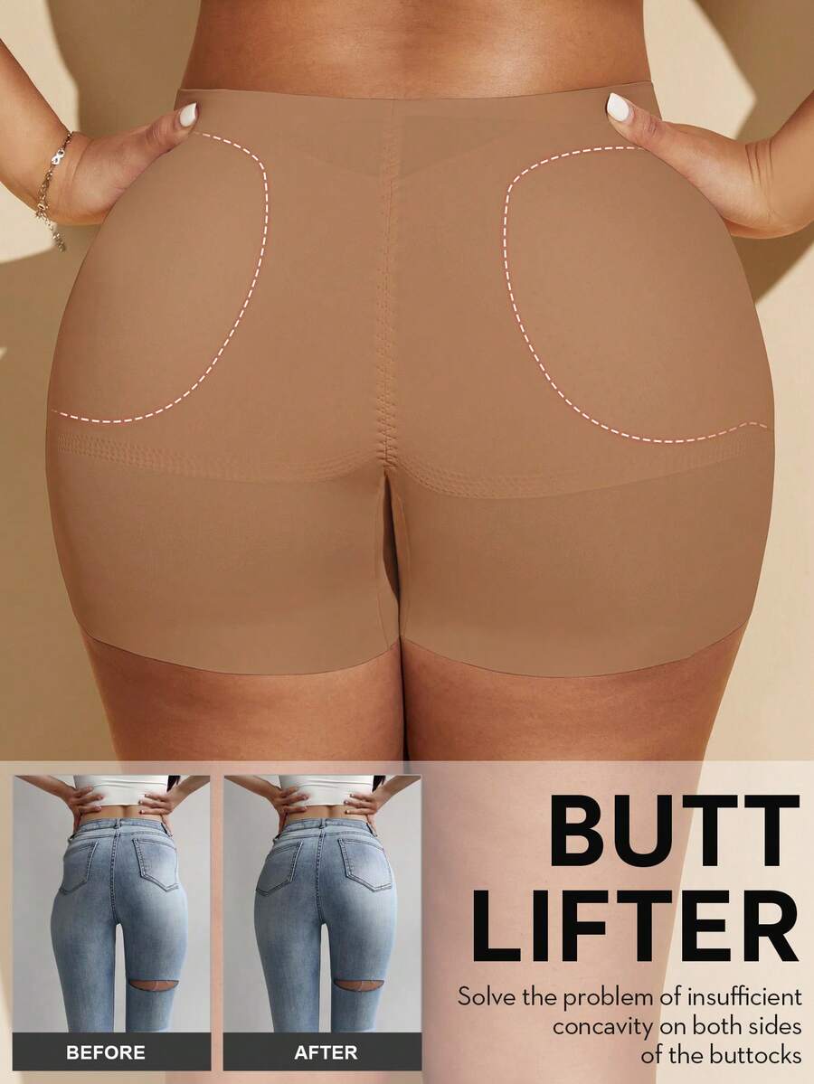 Women's black seamless waist trainer shorts featuring tummy control and butt lifting pads
