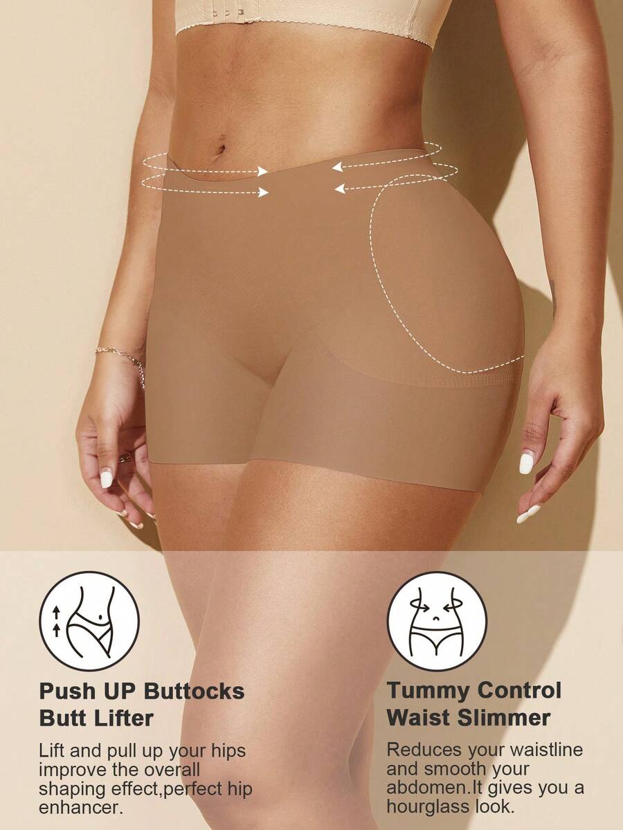 Women's black seamless waist trainer shorts featuring tummy control and butt lifting pads