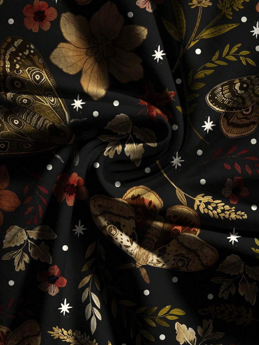 Black low waist ruched bodycon maxi skirt with sun and moon full print pattern on high stretch knitted fabric.