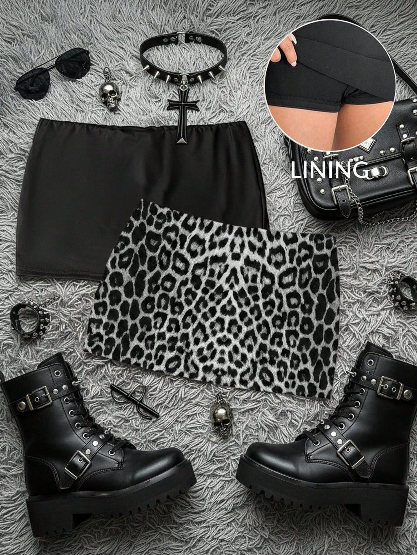 Women's black casual low rise bodycon mini skort with built-in shorts in knitted plain stretch fabric.