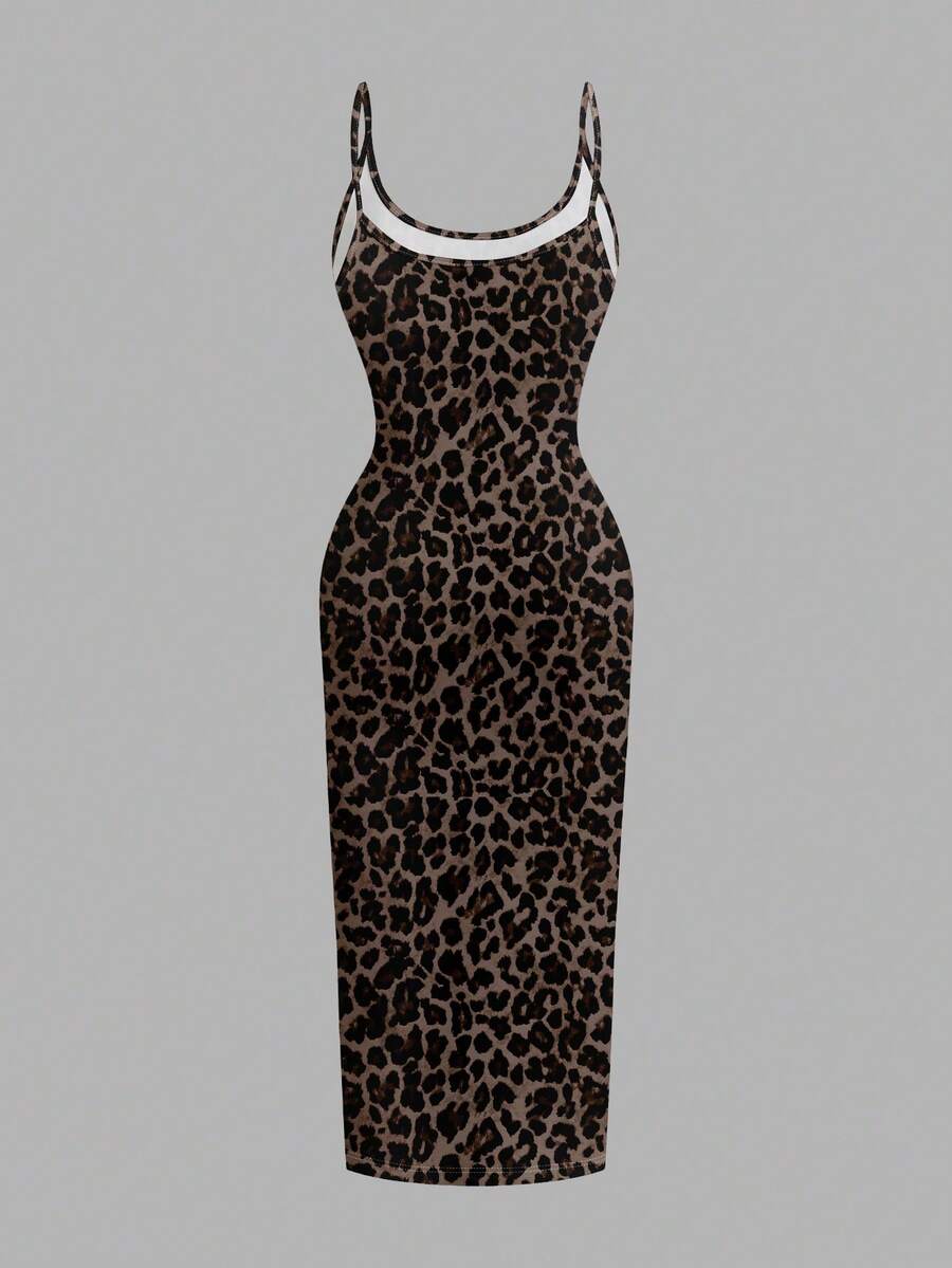 Women's minimalist floral daisy print bodycon cami dress with spaghetti straps, backless cut, high waist, and split thigh slit.
