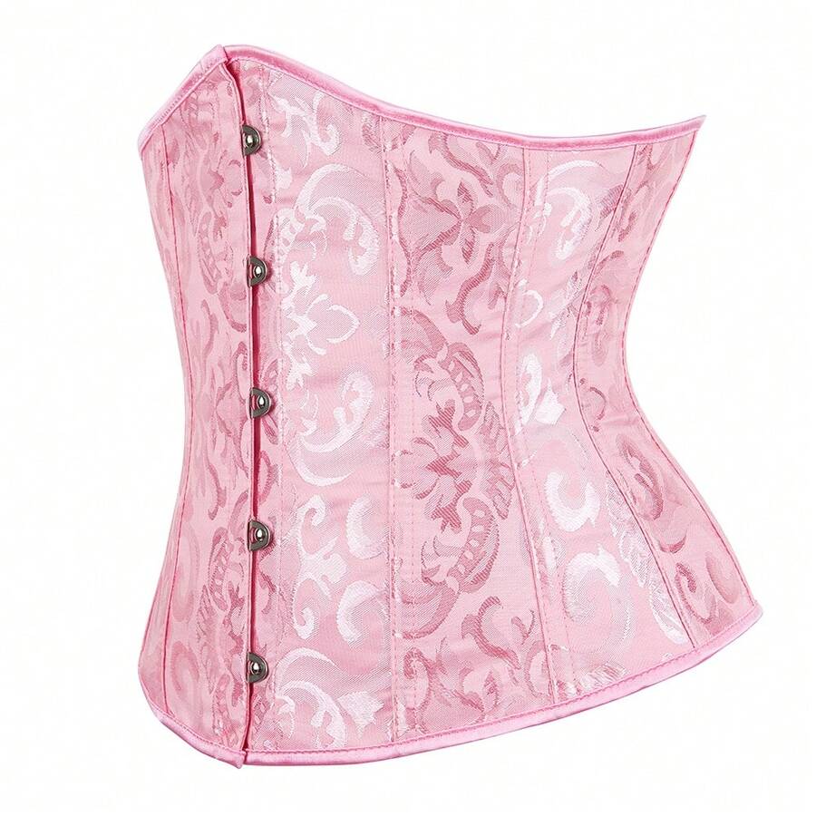 Vintage lace-up waist trainer corset with grommet eyelet details and plant pattern, designed for Halloween styling.