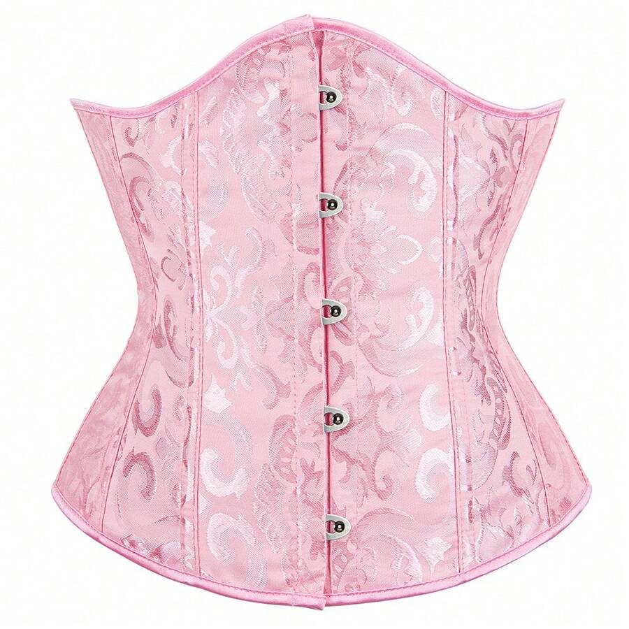 Vintage lace-up waist trainer corset with grommet eyelet details and plant pattern, designed for Halloween styling.