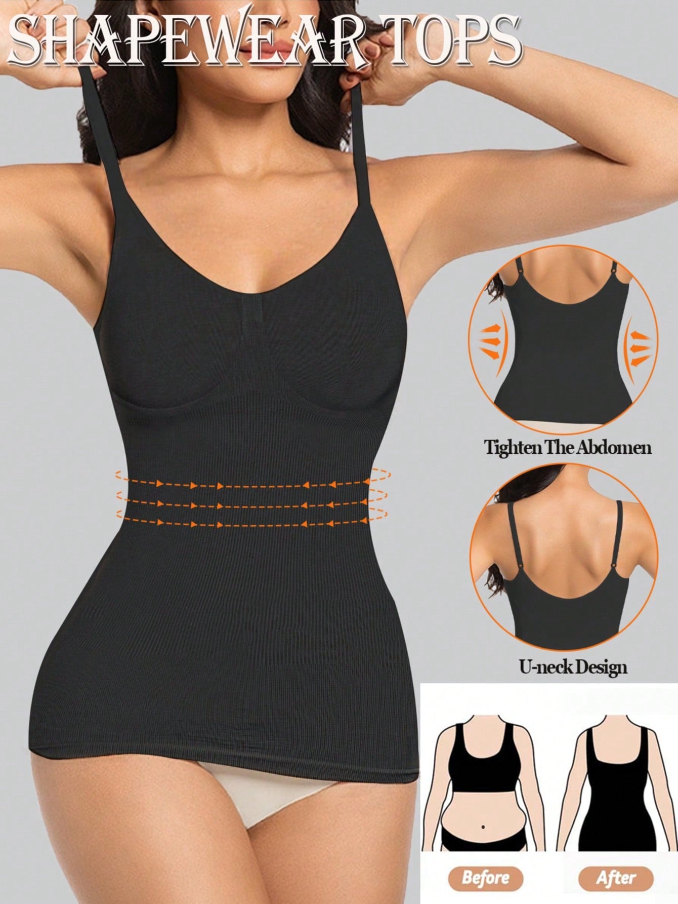 Women's white seamless shapewear crop top featuring adjustable straps and tummy control body shaping design.
