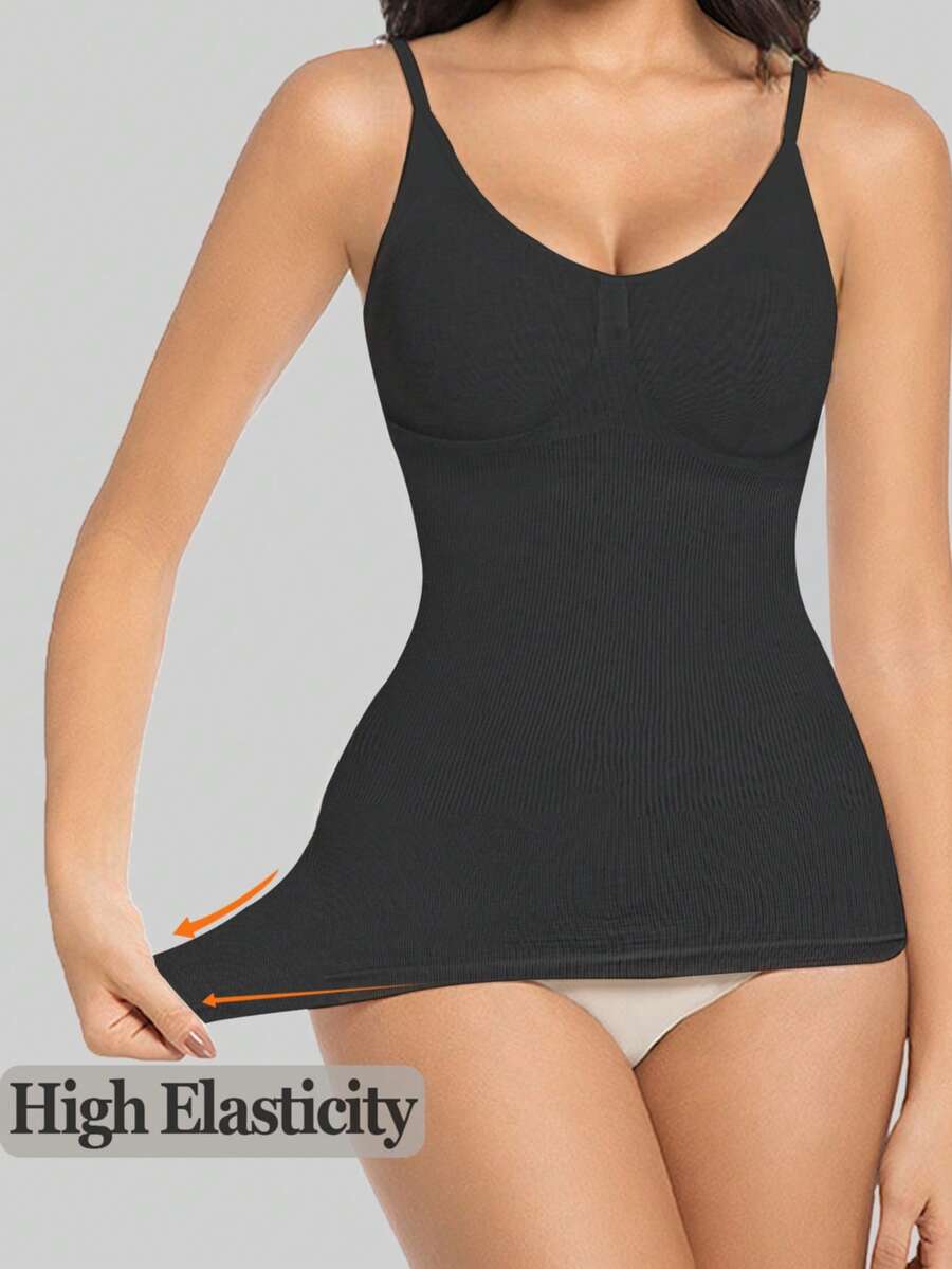 Women's white seamless shapewear crop top featuring adjustable straps and tummy control body shaping design.