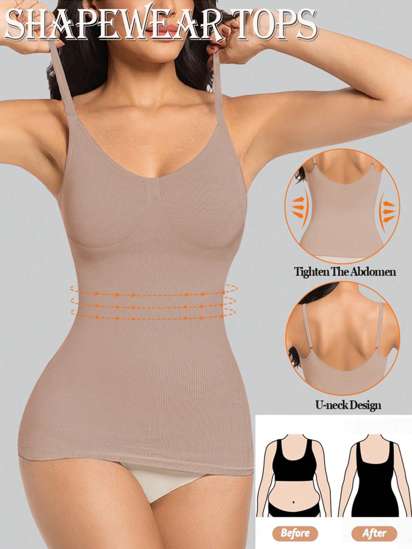 Women's white seamless shapewear crop top featuring adjustable straps and tummy control body shaping design.