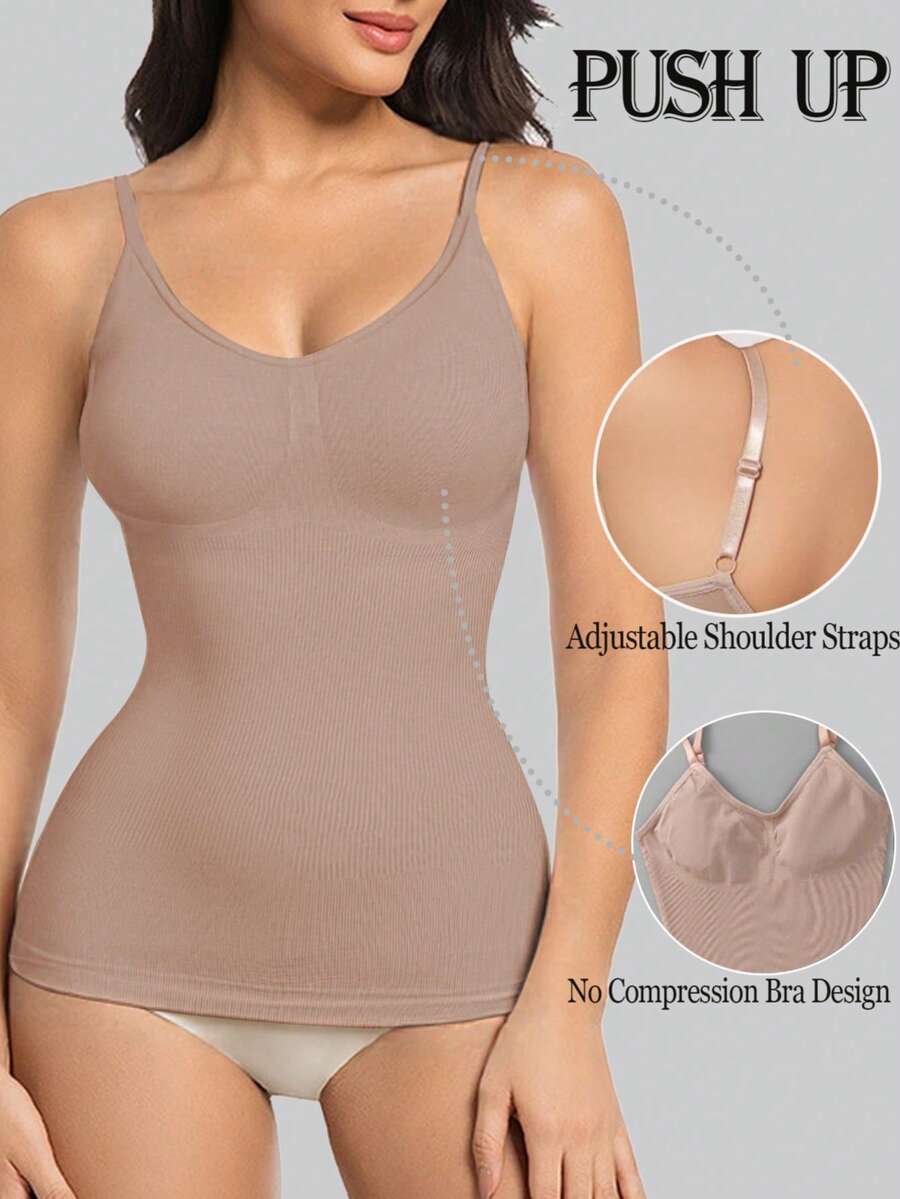 Women's white seamless shapewear crop top featuring adjustable straps and tummy control body shaping design.