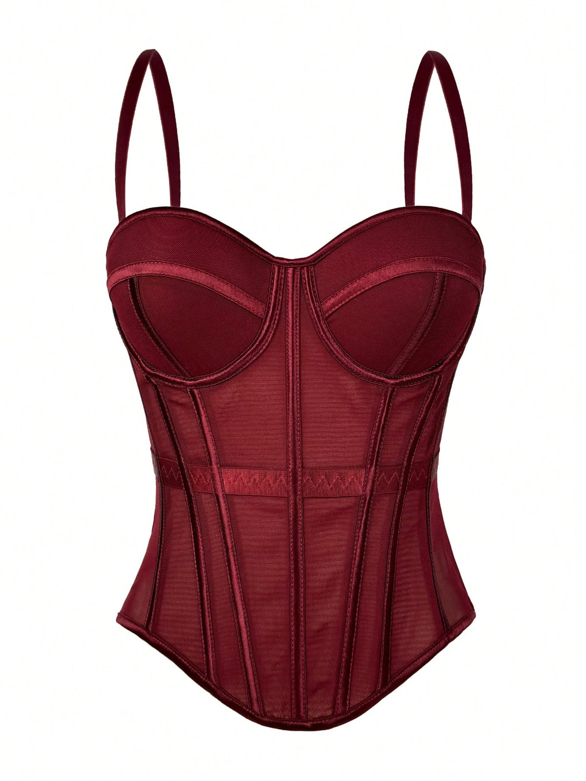 Women's brown backless corset camisole top featuring spaghetti straps, boned structure, and slim fit silhouette.