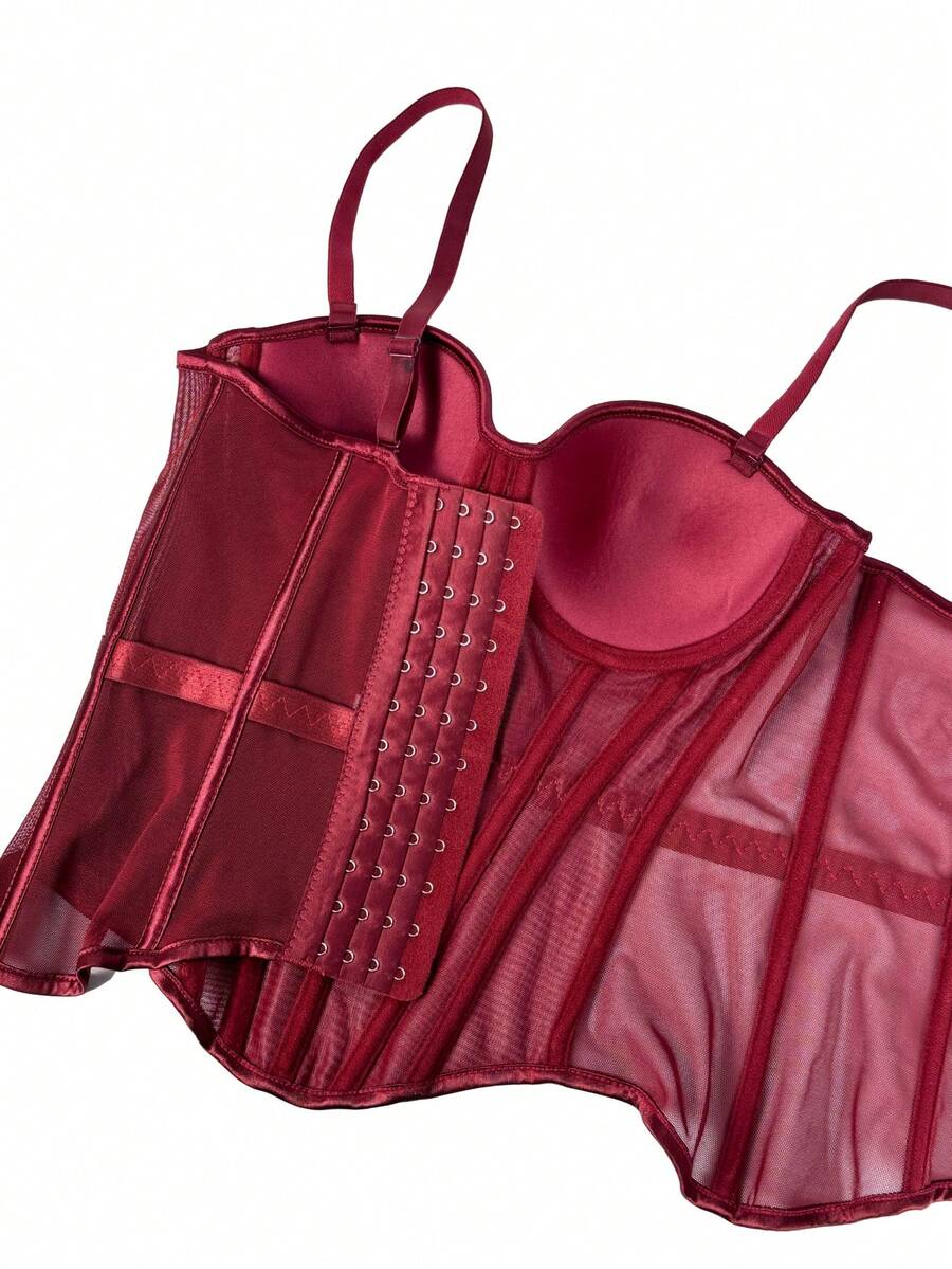 Women's brown backless corset camisole top featuring spaghetti straps, boned structure, and slim fit silhouette.