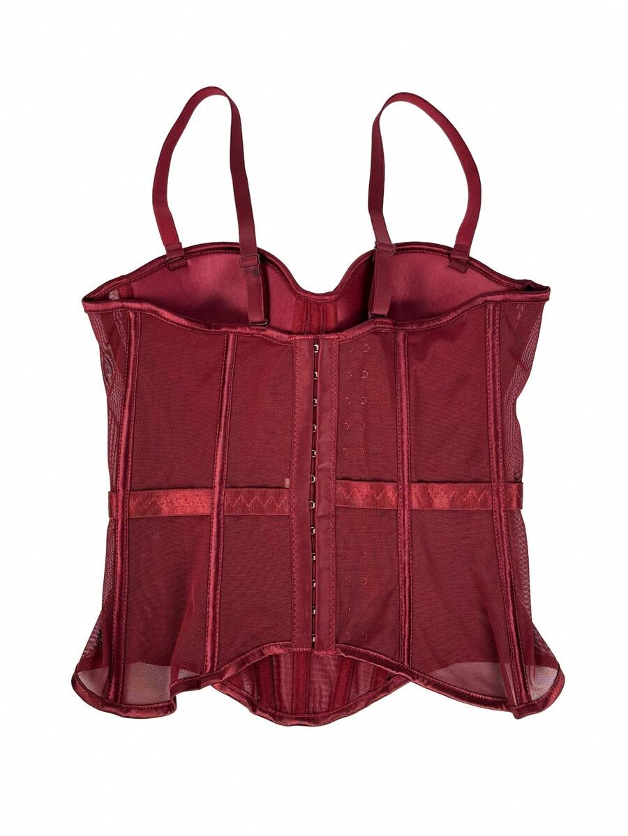 Women's brown backless corset camisole top featuring spaghetti straps, boned structure, and slim fit silhouette.