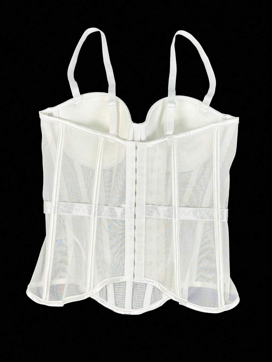 Women's brown backless corset camisole top featuring spaghetti straps, boned structure, and slim fit silhouette.