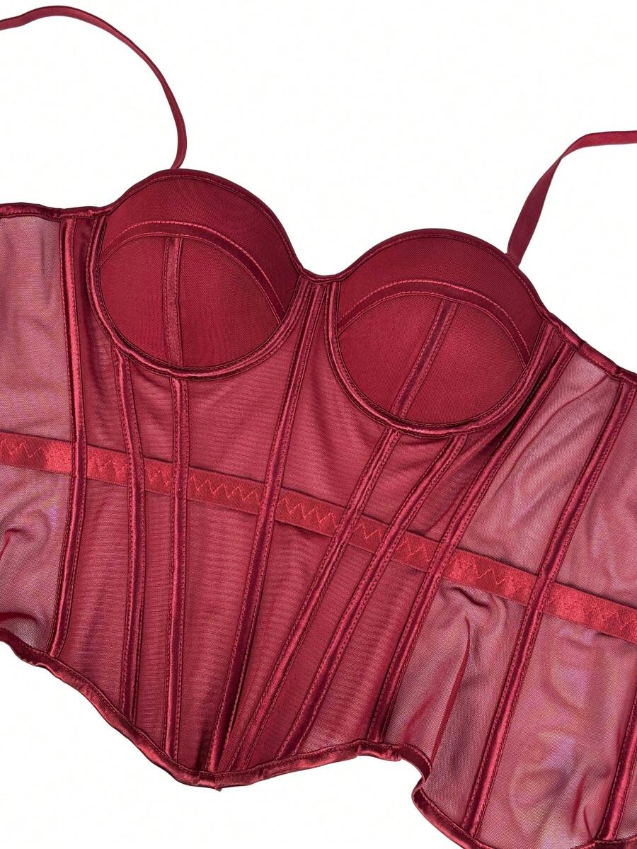 Women's brown backless corset camisole top featuring spaghetti straps, boned structure, and slim fit silhouette.