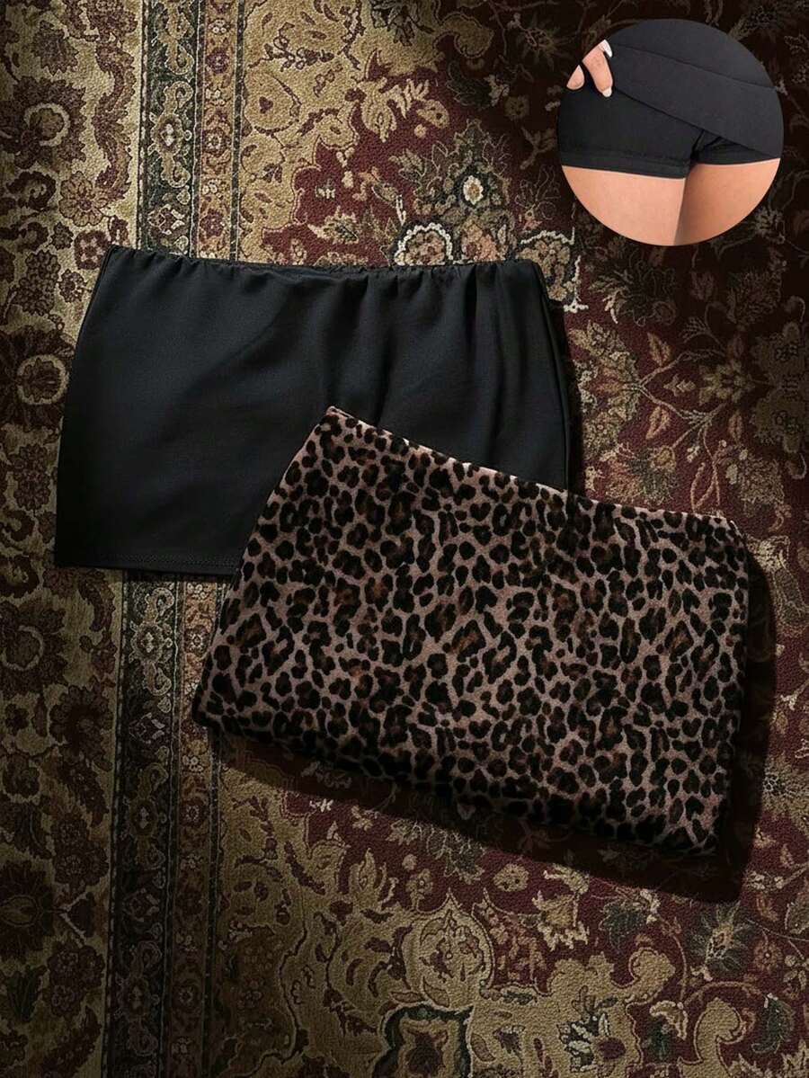 Multicolor leopard print low waist mini skirt for women with fringe and split details in knitted fabric