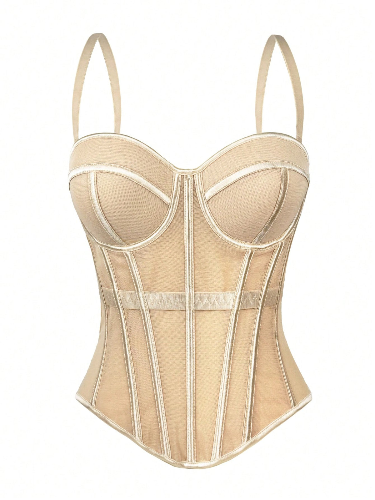 Women's brown backless corset camisole top featuring spaghetti straps, boned structure, and slim fit silhouette.