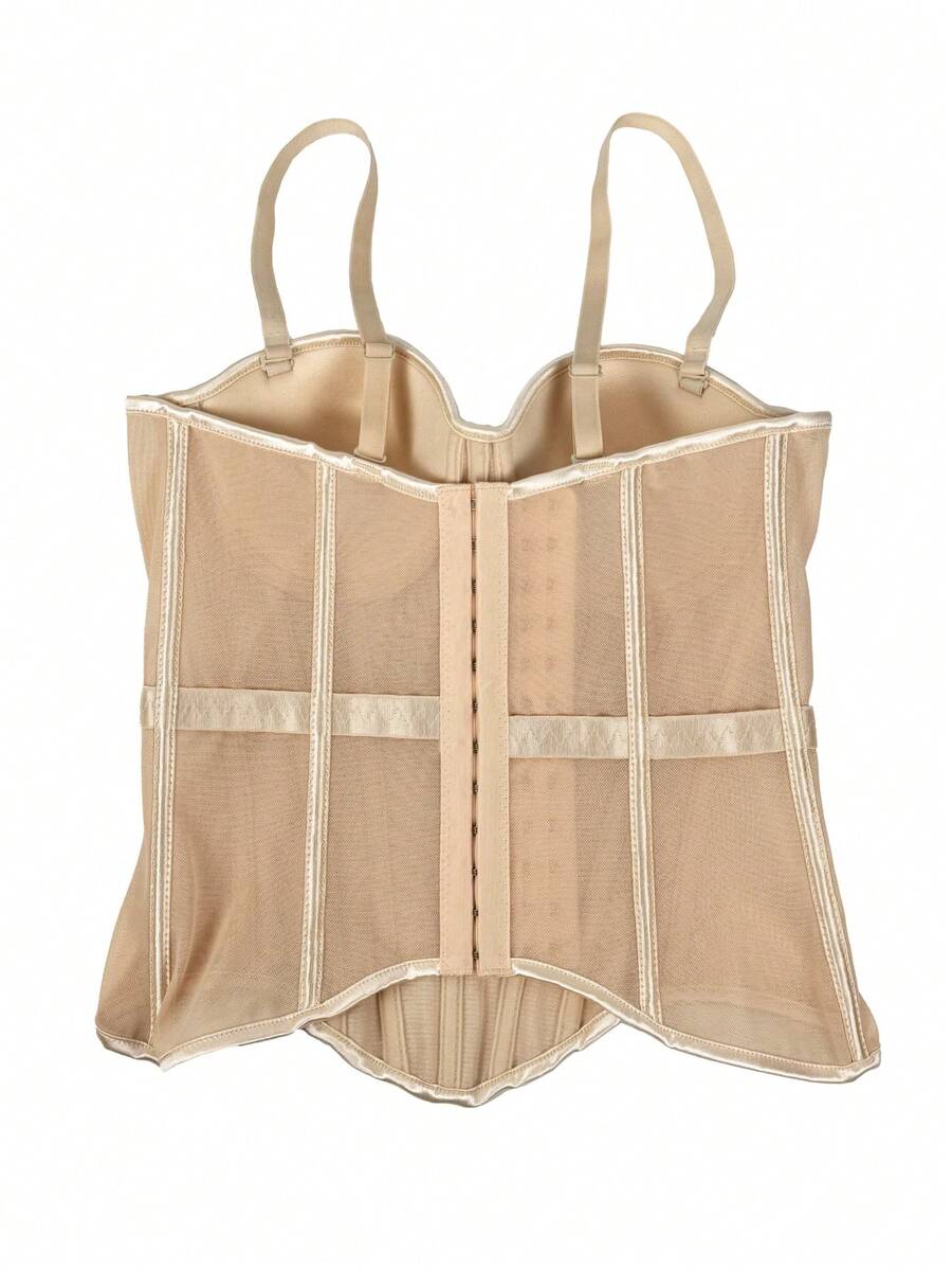 Women's brown backless corset camisole top featuring spaghetti straps, boned structure, and slim fit silhouette.
