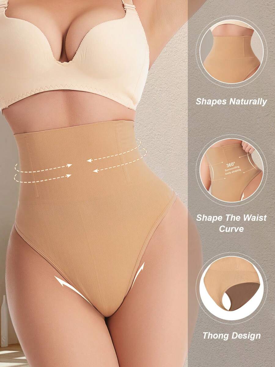 Apricot high waist seamless shaping panties for women displaying tummy control design.