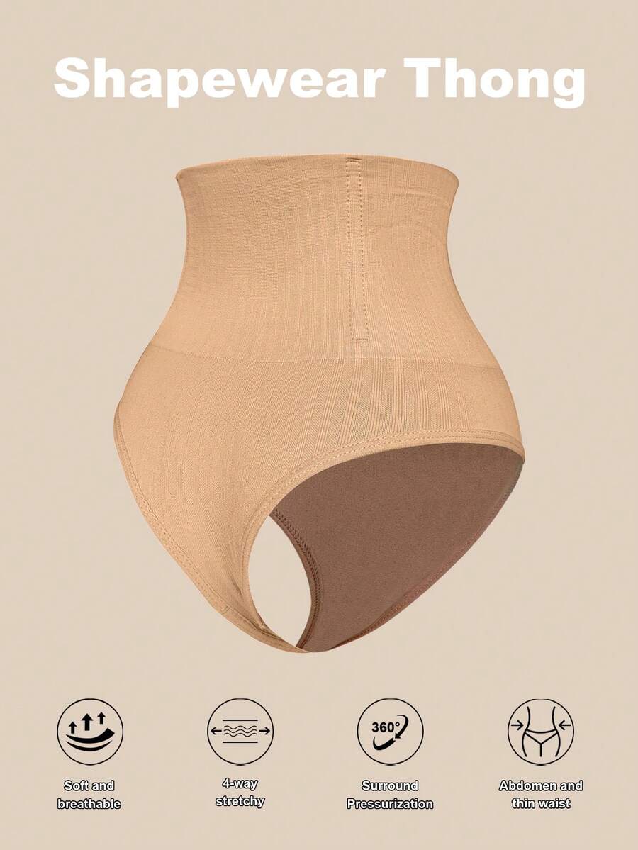 Apricot high waist seamless shaping panties for women displaying tummy control design.