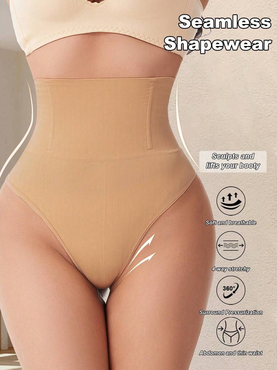 Apricot high waist seamless shaping panties for women displaying tummy control design.